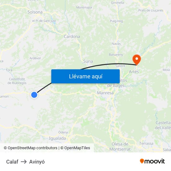Calaf to Avinyó map