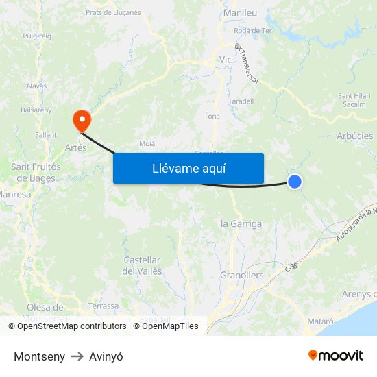 Montseny to Avinyó map