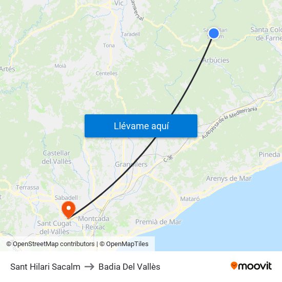 Sant Hilari Sacalm to Badia Del Vallès map