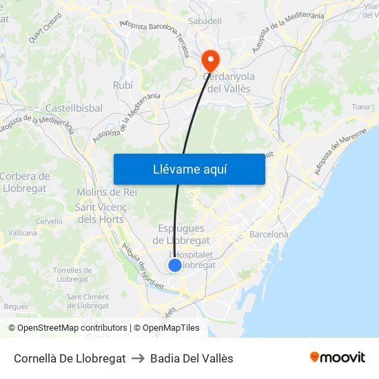 Cornellà De Llobregat to Badia Del Vallès map