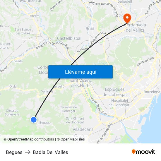 Begues to Badia Del Vallès map
