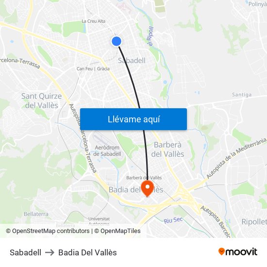 Sabadell to Badia Del Vallès map