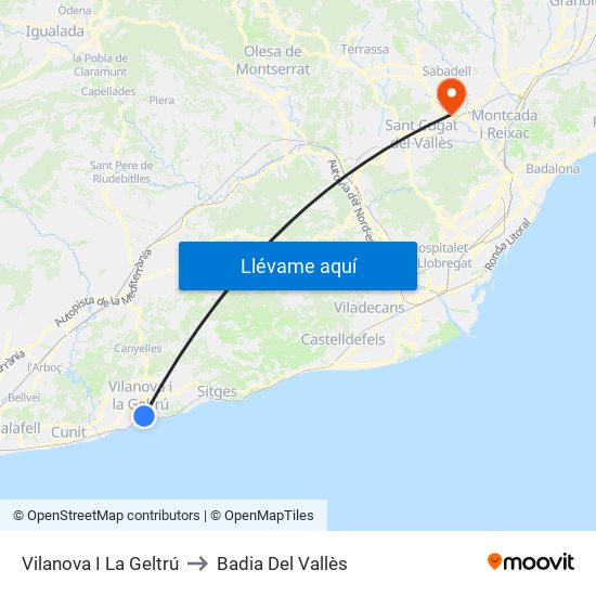 Vilanova I La Geltrú to Badia Del Vallès map