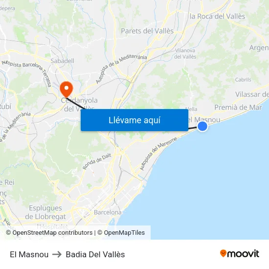 El Masnou to Badia Del Vallès map