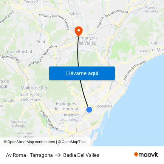 Av Roma - Tarragona to Badia Del Vallès map