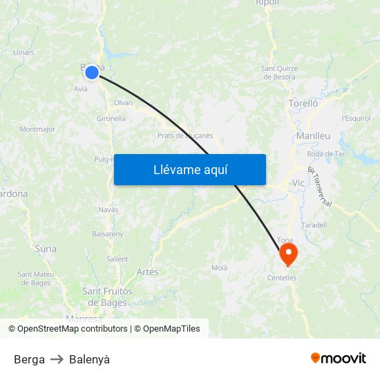 Berga to Balenyà map