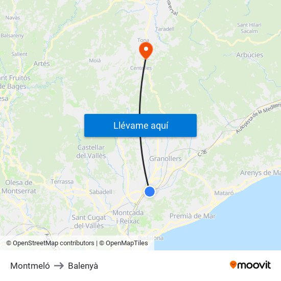 Montmeló to Balenyà map