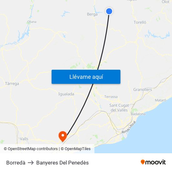 Borredà to Banyeres Del Penedès map