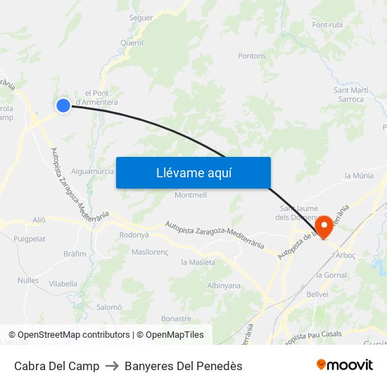 Cabra Del Camp to Banyeres Del Penedès map