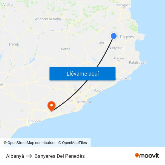 Albanyà to Banyeres Del Penedès map