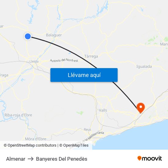 Almenar to Banyeres Del Penedès map