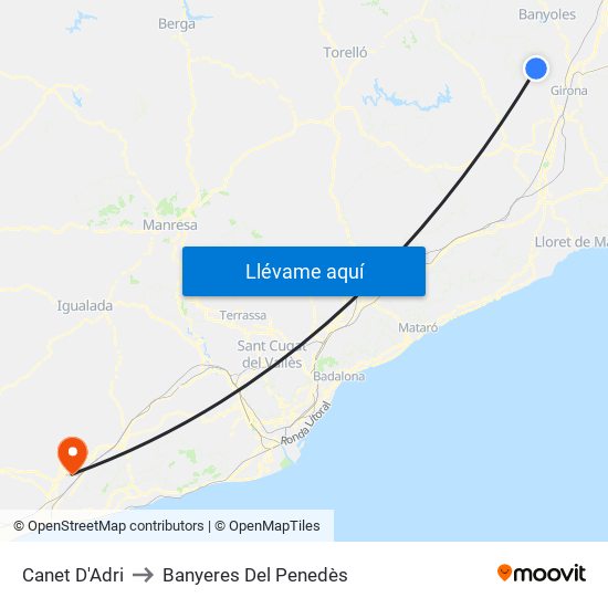 Canet D'Adri to Banyeres Del Penedès map