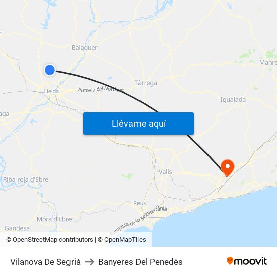 Vilanova De Segrià to Banyeres Del Penedès map