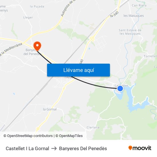 Castellet I La Gornal to Banyeres Del Penedès map
