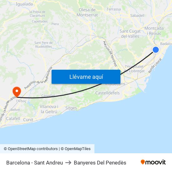 Barcelona - Sant Andreu to Banyeres Del Penedès map
