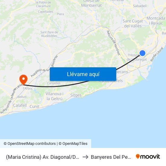 (Maria Cristina) Av. Diagonal/Dr. Ferran to Banyeres Del Penedès map