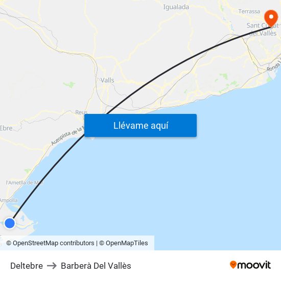 Deltebre to Barberà Del Vallès map