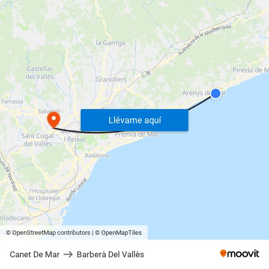 Canet De Mar to Barberà Del Vallès map