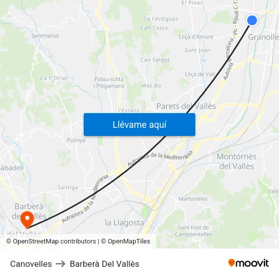 Canovelles to Barberà Del Vallès map