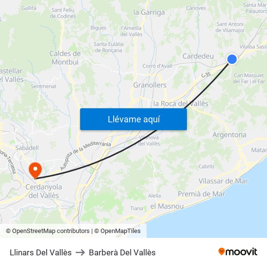 Llinars Del Vallès to Barberà Del Vallès map