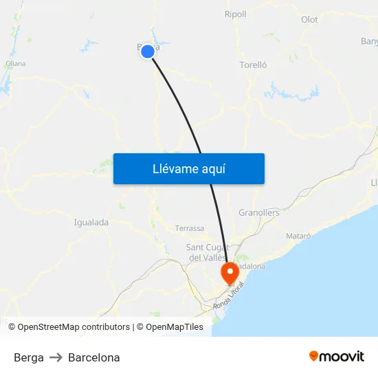 Berga to Barcelona map