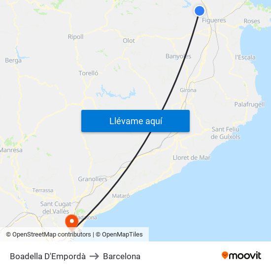 Boadella D'Empordà to Barcelona map