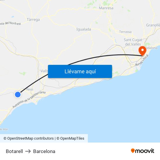 Botarell to Barcelona map