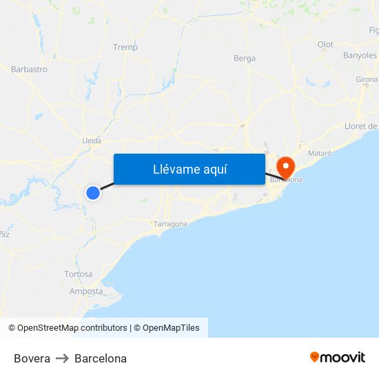 Bovera to Barcelona map