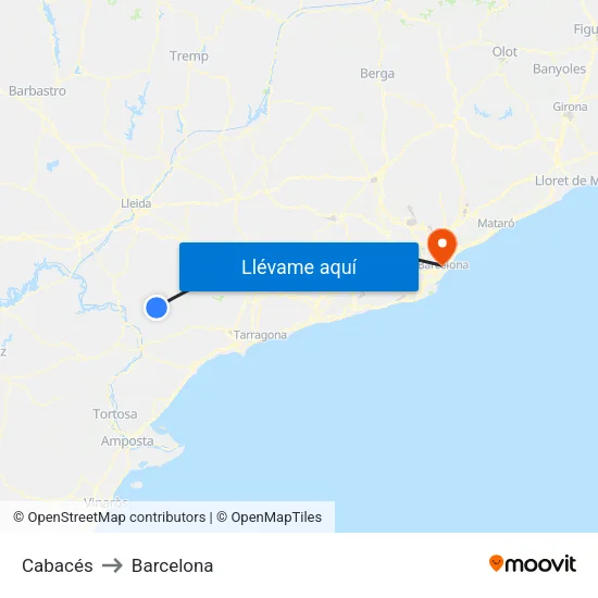 Cabacés to Barcelona map