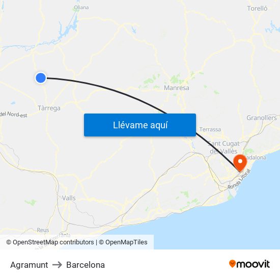 Agramunt to Barcelona map