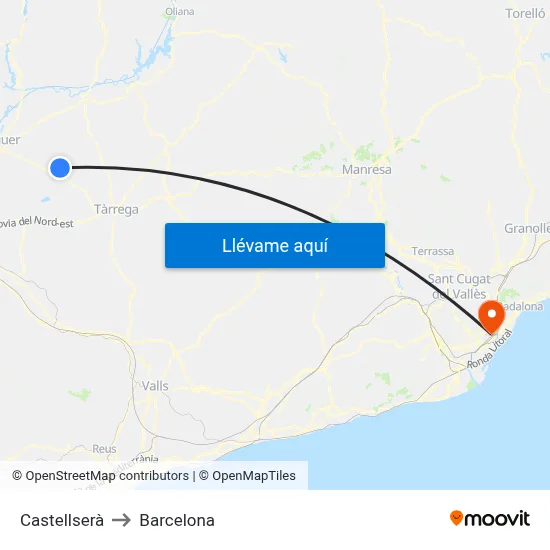 Castellserà to Barcelona map