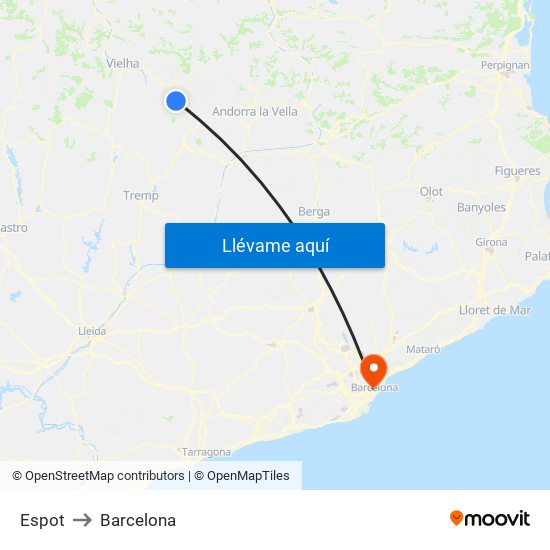 Espot to Barcelona map