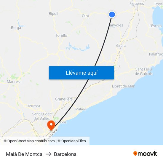 Maià De Montcal to Barcelona map