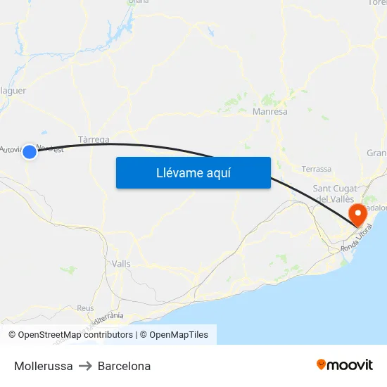 Mollerussa to Barcelona map
