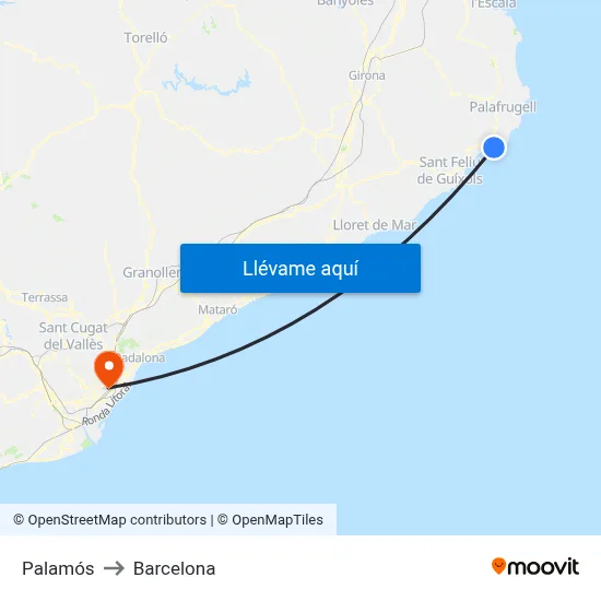 Palamós to Barcelona map
