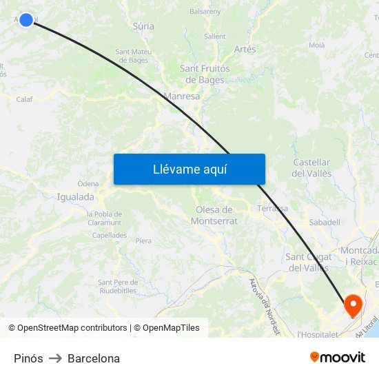 Pinós to Barcelona map