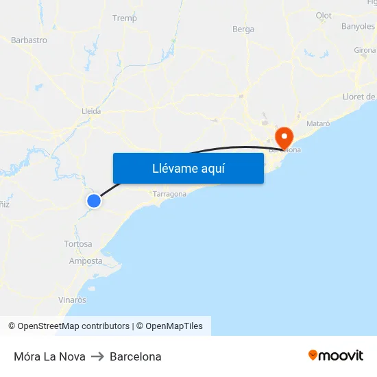 Móra La Nova to Barcelona map