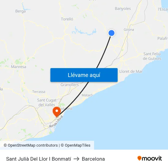 Sant Julià Del Llor I Bonmatí to Barcelona map