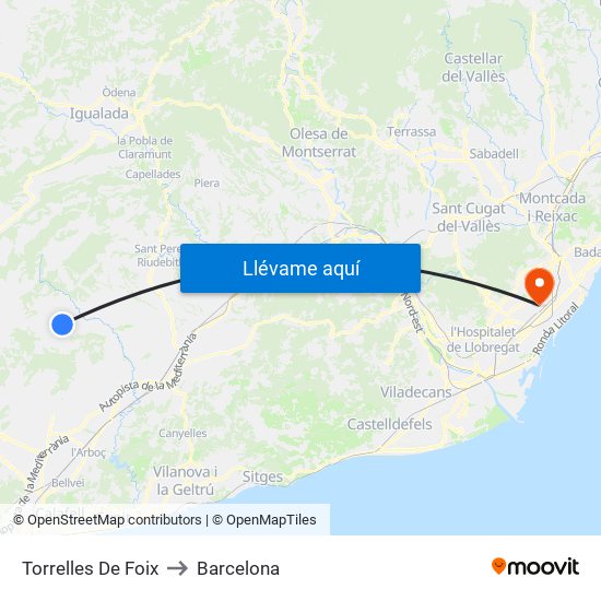 Torrelles De Foix to Barcelona map