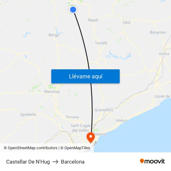 Castellar De N'Hug to Barcelona map
