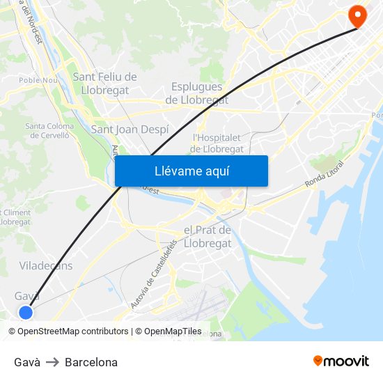 Gavà to Barcelona map