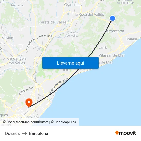 Dosrius to Barcelona map