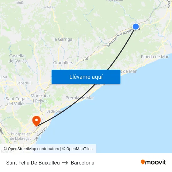Sant Feliu De Buixalleu to Barcelona map