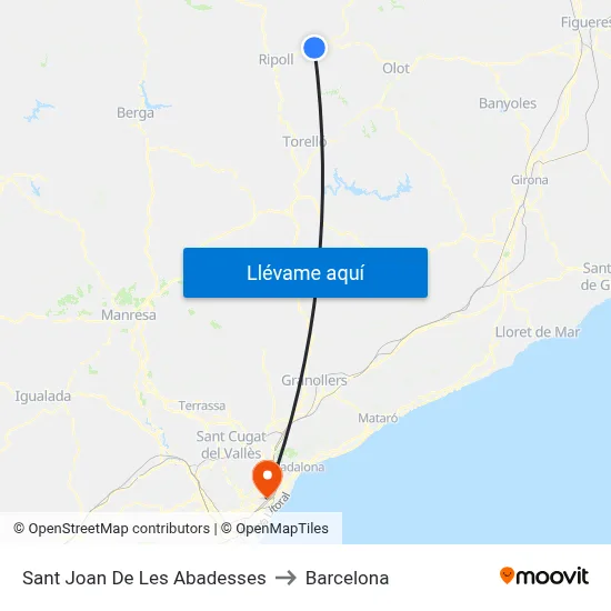 Sant Joan De Les Abadesses to Barcelona map
