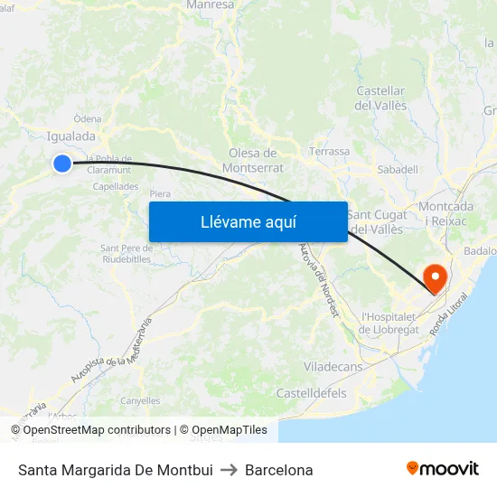 Santa Margarida De Montbui to Barcelona map