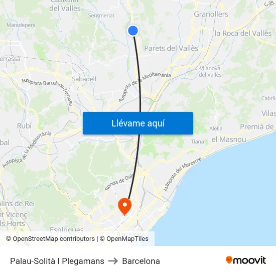 Palau-Solità I Plegamans to Barcelona map