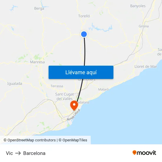 Vic to Barcelona map
