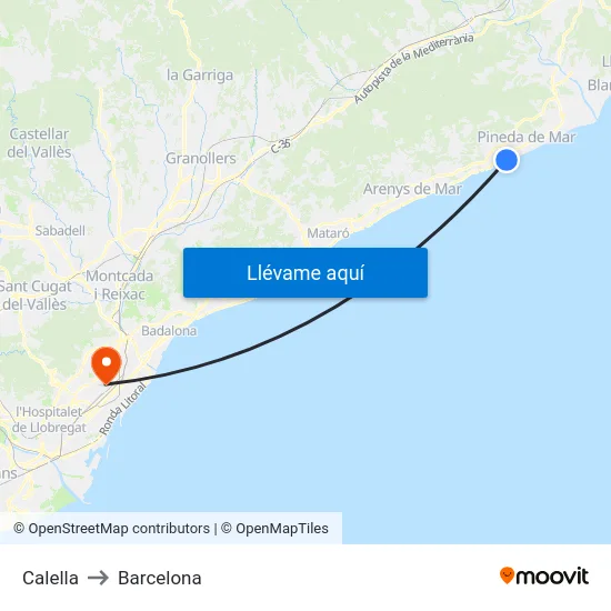 Calella to Barcelona map