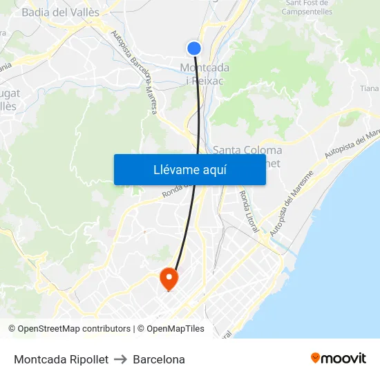 Montcada Ripollet to Barcelona map