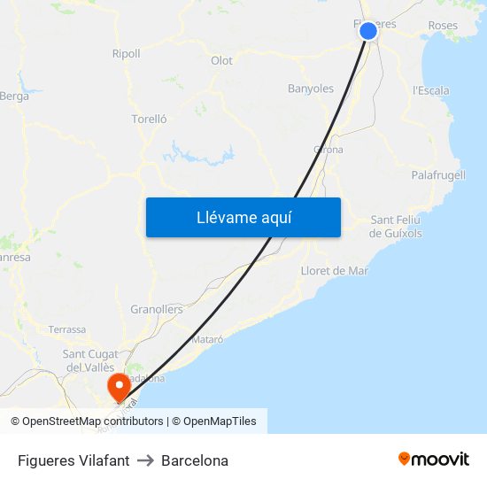 Figueres Vilafant to Barcelona map